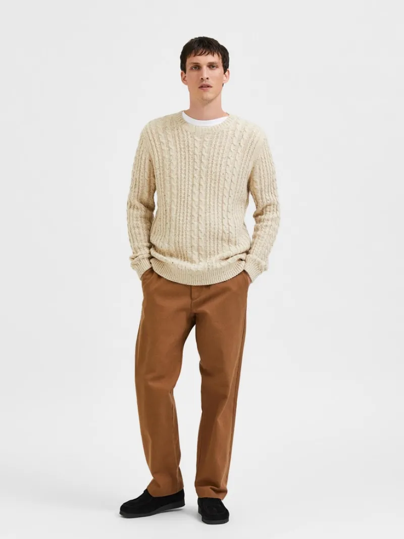 Selected Pullover & Sweatshirts*SLHHENRY LS KNIT CABLE CREW NECK W oatmeal