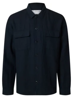 Selected Hemden*SLH-LEROY LINEN BLEND OVERSHIRT LS NOOS Sky Captain