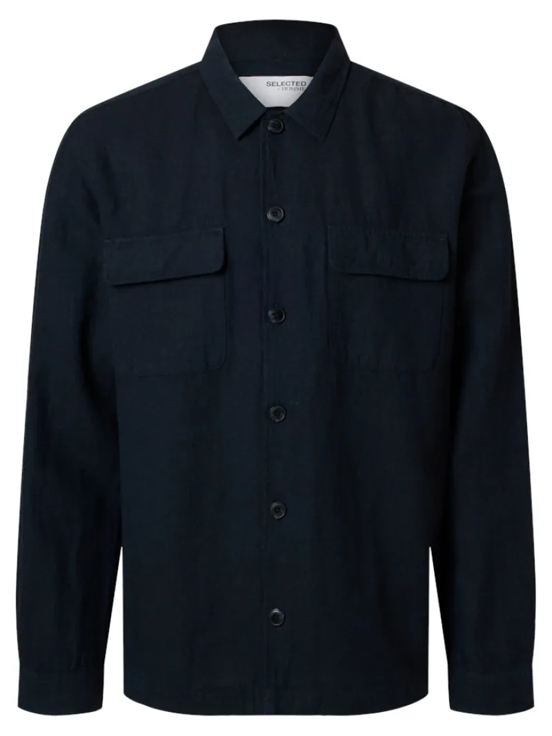 Selected Hemden*SLH-LEROY LINEN BLEND OVERSHIRT LS NOOS Sky Captain