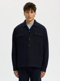 Selected Hemden*SLH-LEROY LINEN BLEND OVERSHIRT LS NOOS Sky Captain