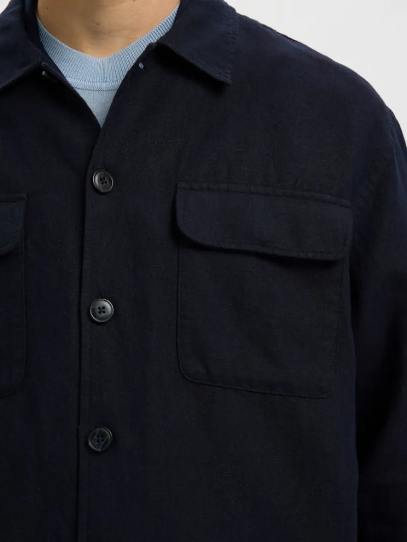 Selected Hemden*SLH-LEROY LINEN BLEND OVERSHIRT LS NOOS Sky Captain