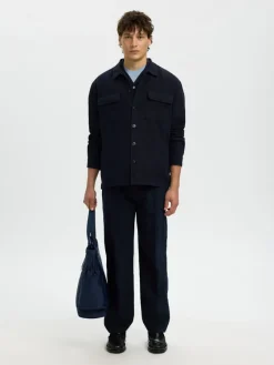 Selected Hemden*SLH-LEROY LINEN BLEND OVERSHIRT LS NOOS Sky Captain