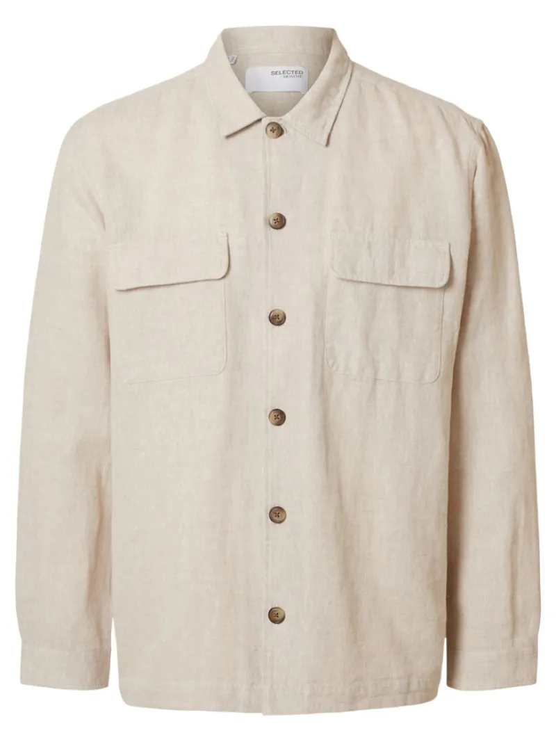 Selected Hemden*SLH-LEROY LINEN BLEND OVERSHIRT LS NOOS Pure Cashmere