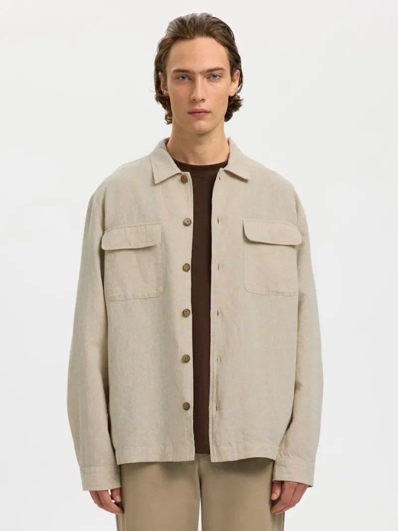 Selected Hemden*SLH-LEROY LINEN BLEND OVERSHIRT LS NOOS Pure Cashmere