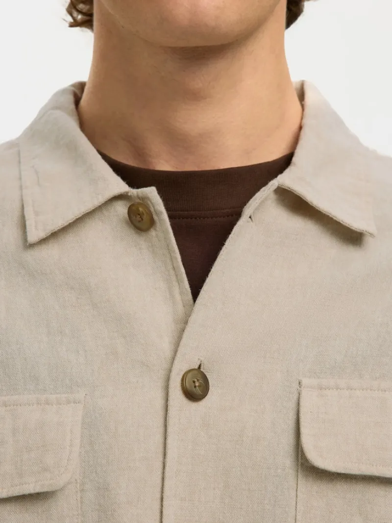 Selected Hemden*SLH-LEROY LINEN BLEND OVERSHIRT LS NOOS Pure Cashmere