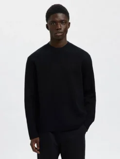 Selected Pullover & Sweatshirts*SLHMIKE LIGHT LS KNIT RELAXED MOCK NECK Black