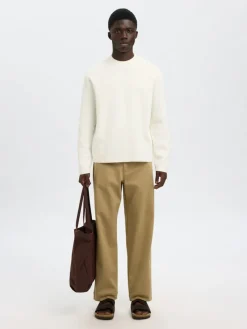 Selected Pullover & Sweatshirts*SLHMIKE LIGHT LS KNIT RELAXED MOCK NECK egret