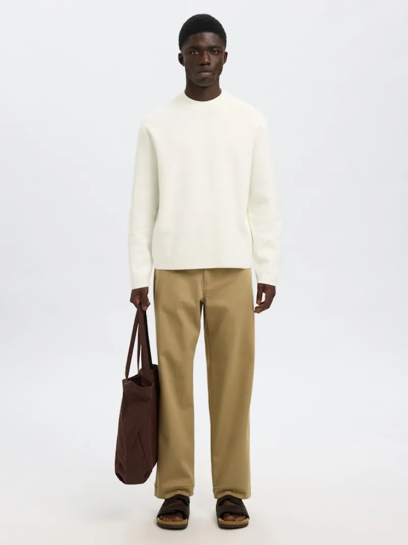 Selected Pullover & Sweatshirts*SLHMIKE LIGHT LS KNIT RELAXED MOCK NECK egret