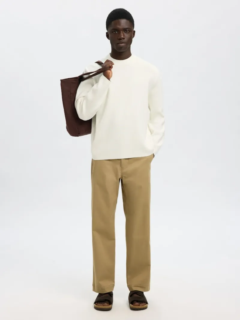 Selected Pullover & Sweatshirts*SLHMIKE LIGHT LS KNIT RELAXED MOCK NECK egret