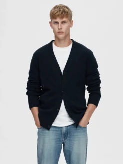 Selected Pullover & Sweatshirts*SLHRAI LS KNIT BUTTON CARDIGAN Sky Captain