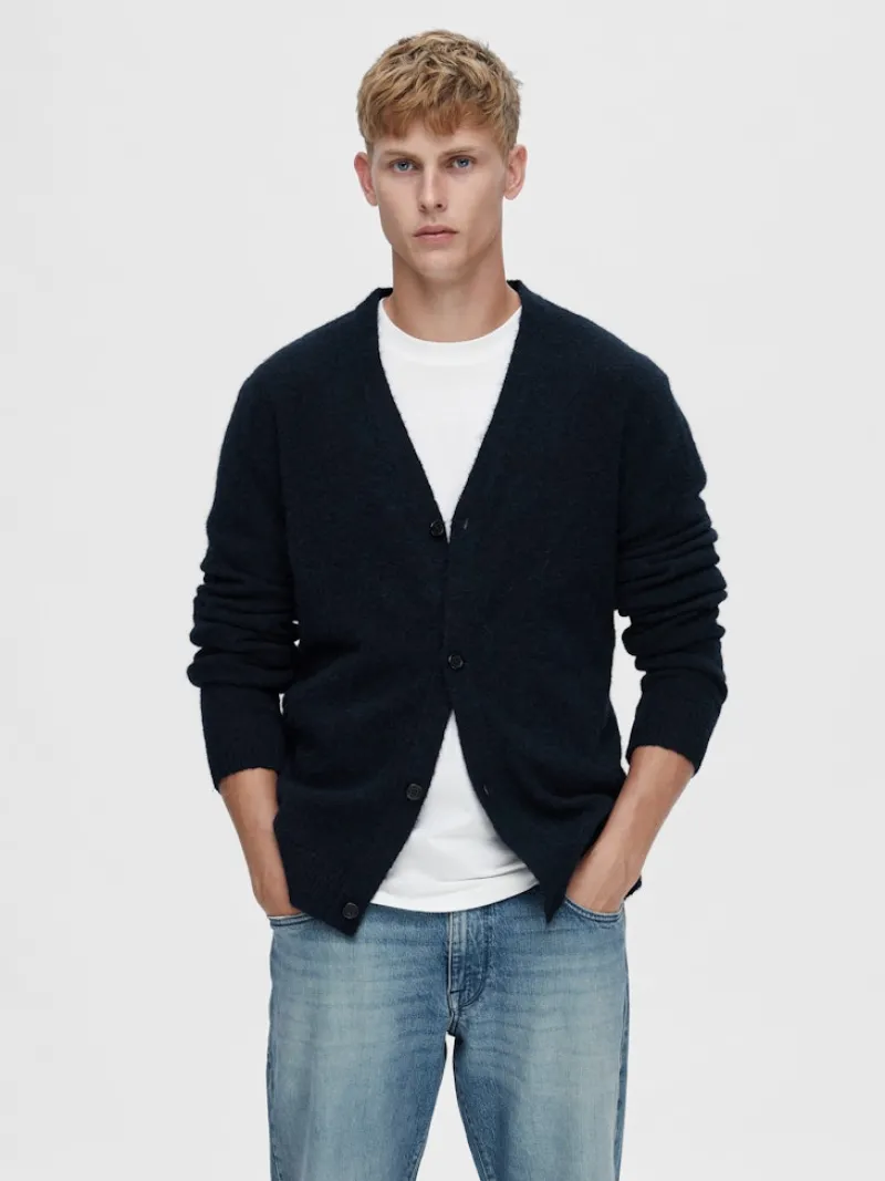 Selected Pullover & Sweatshirts*SLHRAI LS KNIT BUTTON CARDIGAN Sky Captain