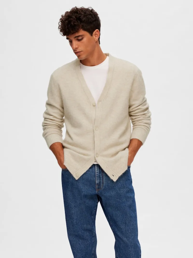 Selected Pullover & Sweatshirts*SLHRAI LS KNIT BUTTON CARDIGAN oatmeal