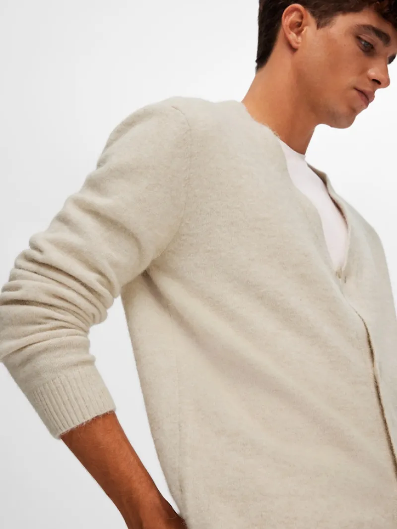 Selected Pullover & Sweatshirts*SLHRAI LS KNIT BUTTON CARDIGAN oatmeal