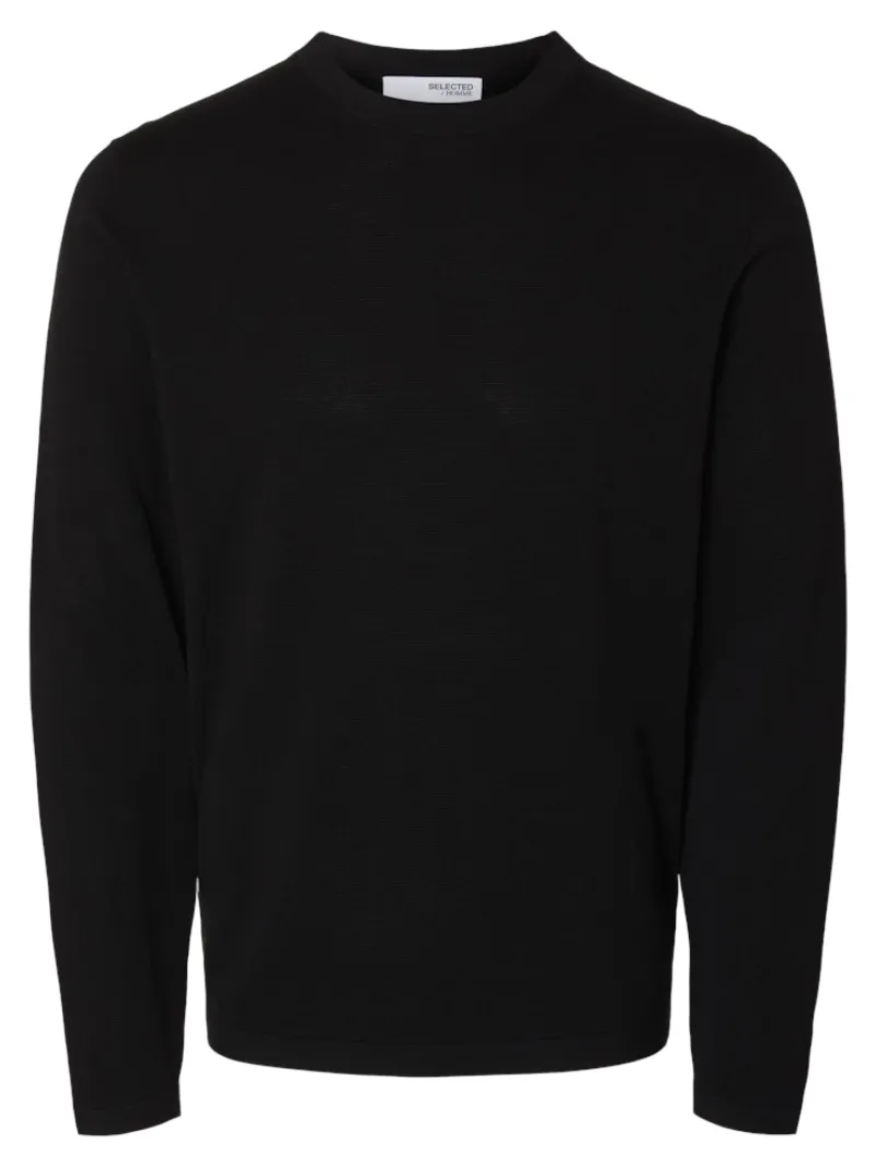 Selected Pullover & Sweatshirts*SLHRAVI LS KNIT STRUCTURE CREW NECK Black