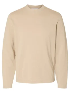 Selected Pullover & Sweatshirts*SLHRAVI LS KNIT STRUCTURE CREW NECK oatmeal