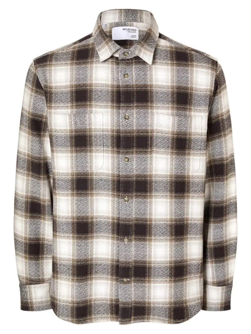 Selected Hemden*SLHREGOWEN-GRINDLE CHECK SHIRT LS chocolate torte