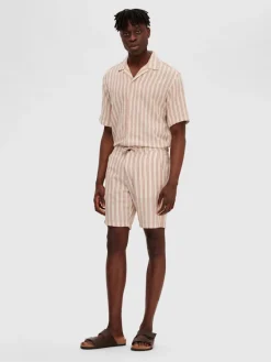 Selected Shorts*SLHREGSAL SHORTS Egret-Stripes