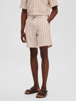 Selected Shorts*SLHREGSAL SHORTS Egret-Stripes