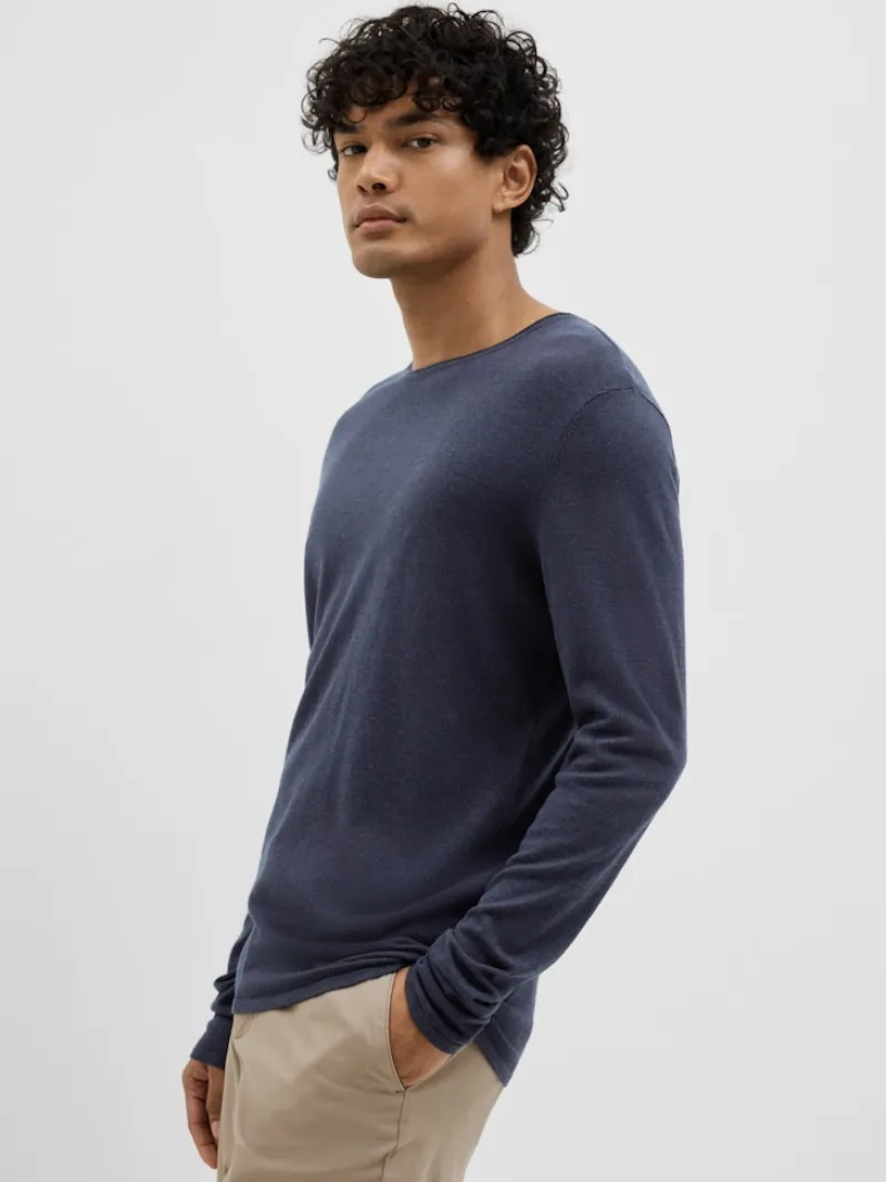 Selected Pullover & Sweatshirts*SLHROME LS KNIT CREW NECK NOOS Dark Sapphire