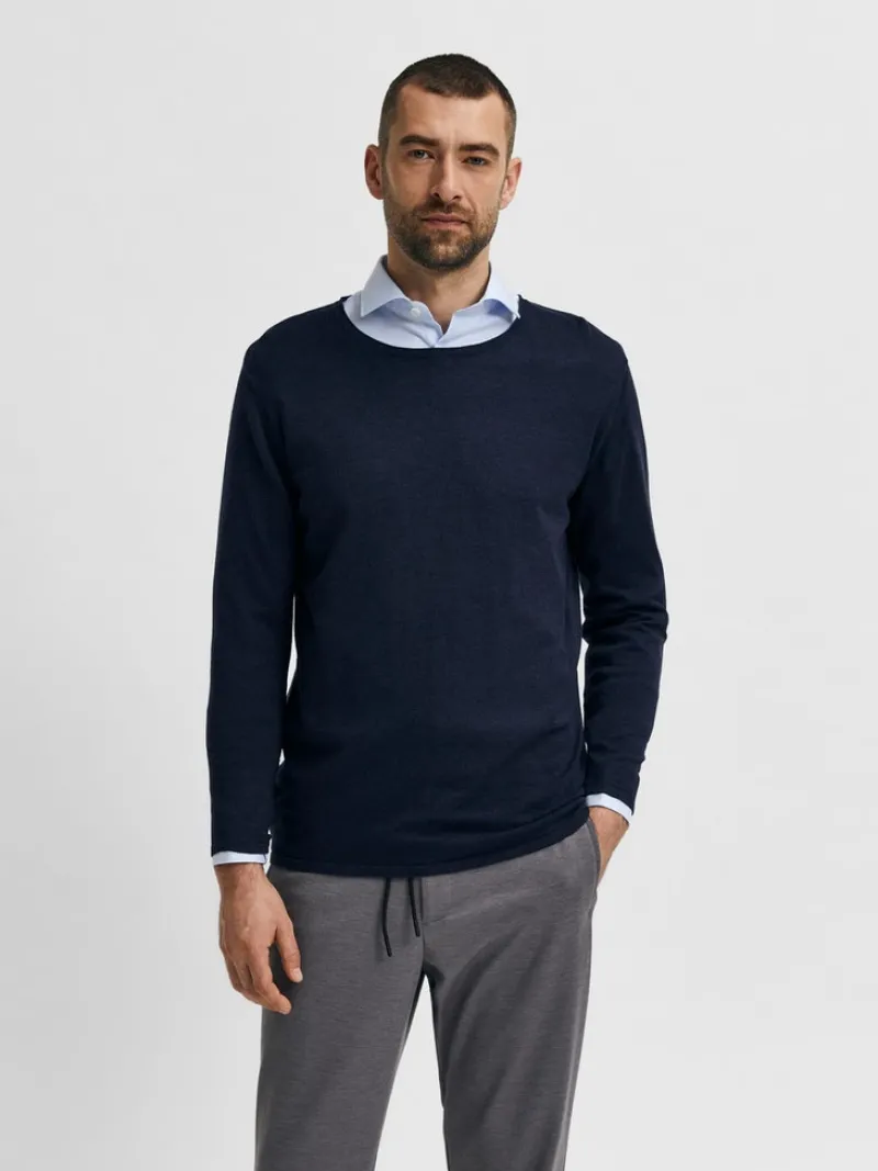 Selected Pullover & Sweatshirts*SLHROME LS KNIT CREW NECK NOOS Dark Sapphire