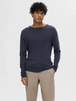 Selected Pullover & Sweatshirts*SLHROME LS KNIT CREW NECK NOOS Dark Sapphire