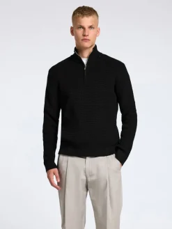 Selected Pullover & Sweatshirts*SLHTHEO LS KNIT STRUCTURE HALF ZIP Black