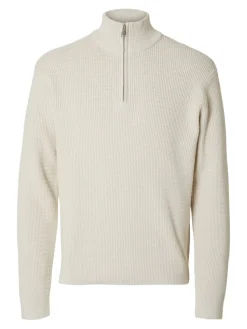 Selected Pullover & Sweatshirts*SLHTHEO LS KNIT STRUCTURE HALF ZIP oatmeal