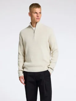 Selected Pullover & Sweatshirts*SLHTHEO LS KNIT STRUCTURE HALF ZIP oatmeal