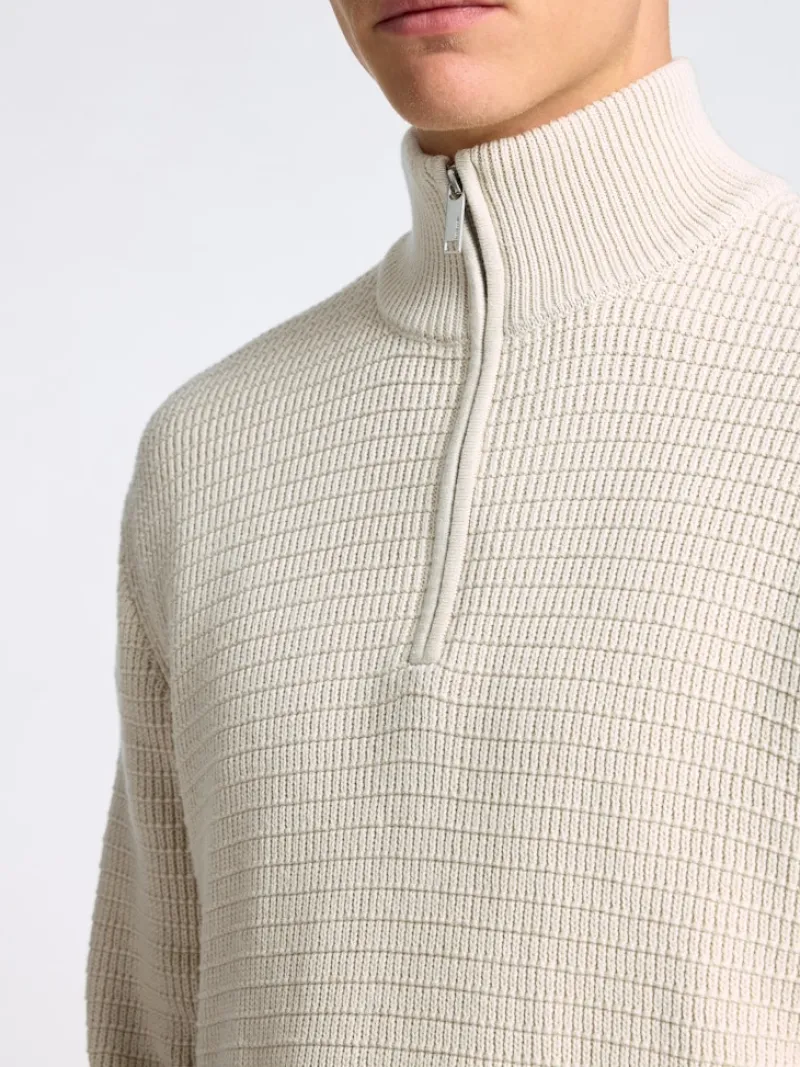 Selected Pullover & Sweatshirts*SLHTHEO LS KNIT STRUCTURE HALF ZIP oatmeal