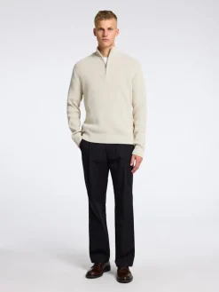 Selected Pullover & Sweatshirts*SLHTHEO LS KNIT STRUCTURE HALF ZIP oatmeal