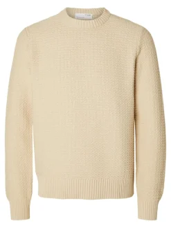 Selected Pullover & Sweatshirts*SLHTHIM LS KNIT STRUCTURE CREW NECK W oatmeal