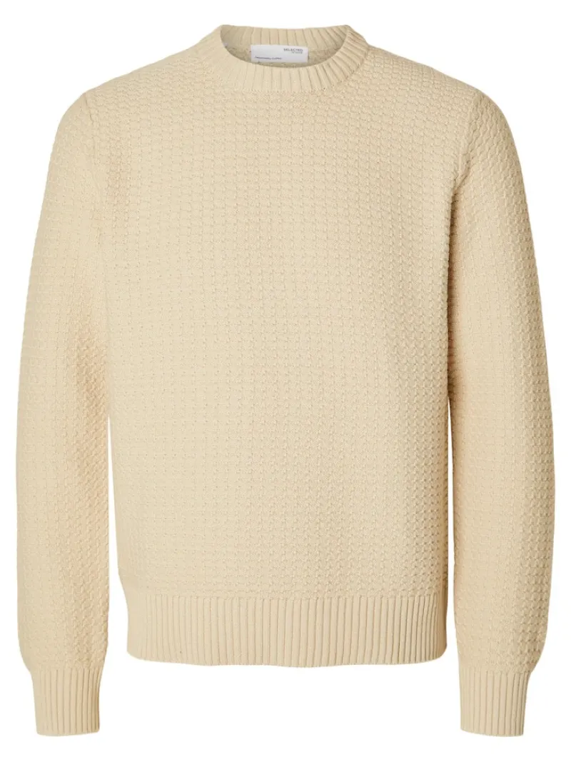 Selected Pullover & Sweatshirts*SLHTHIM LS KNIT STRUCTURE CREW NECK W oatmeal