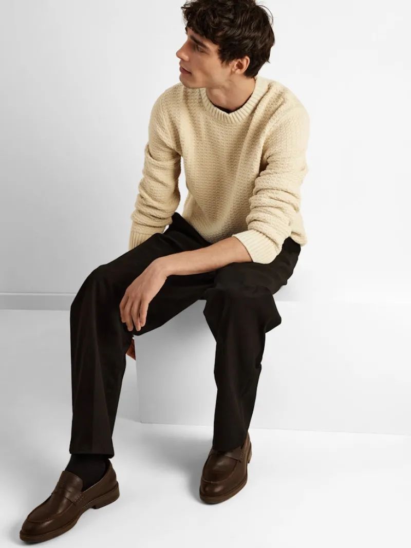 Selected Pullover & Sweatshirts*SLHTHIM LS KNIT STRUCTURE CREW NECK W oatmeal