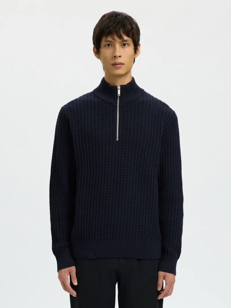 Selected Pullover & Sweatshirts*SLHTOM LS KNIT STRUCTURE HALF ZIP Sky Captain