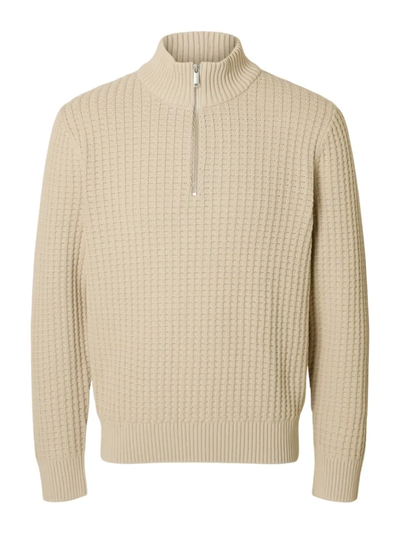 Selected Pullover & Sweatshirts*SLHTOM LS KNIT STRUCTURE HALF ZIP oatmeal