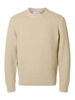 Selected Pullover & Sweatshirts*SLHTOM LS KNIT STRUCTURE CREW NECK oatmeal