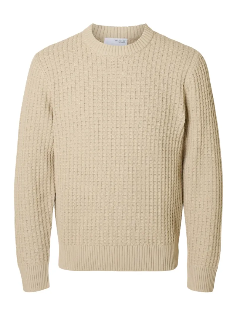 Selected Pullover & Sweatshirts*SLHTOM LS KNIT STRUCTURE CREW NECK oatmeal