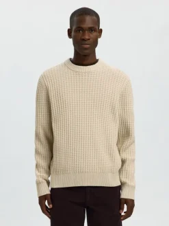 Selected Pullover & Sweatshirts*SLHTOM LS KNIT STRUCTURE CREW NECK oatmeal