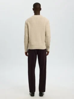 Selected Pullover & Sweatshirts*SLHTOM LS KNIT STRUCTURE CREW NECK oatmeal