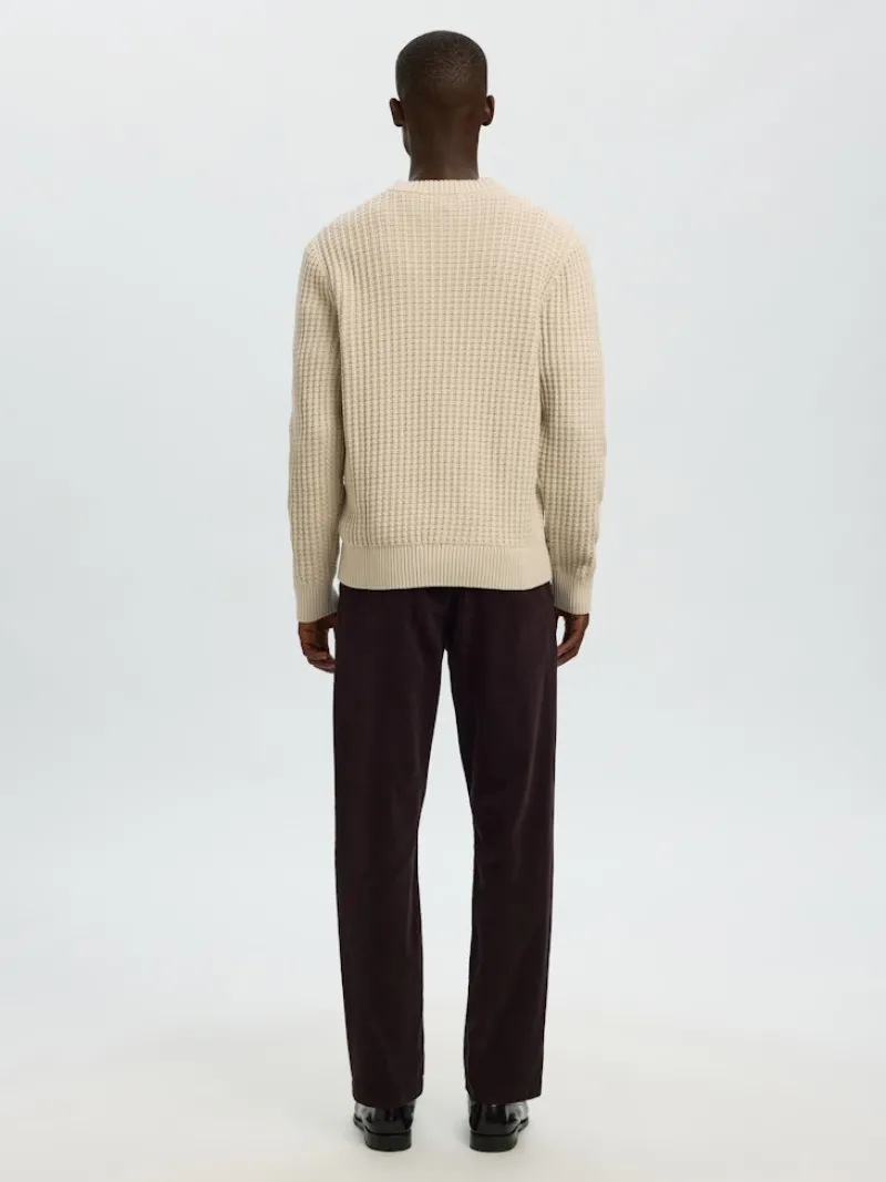 Selected Pullover & Sweatshirts*SLHTOM LS KNIT STRUCTURE CREW NECK oatmeal