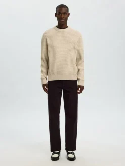 Selected Pullover & Sweatshirts*SLHTOM LS KNIT STRUCTURE CREW NECK oatmeal