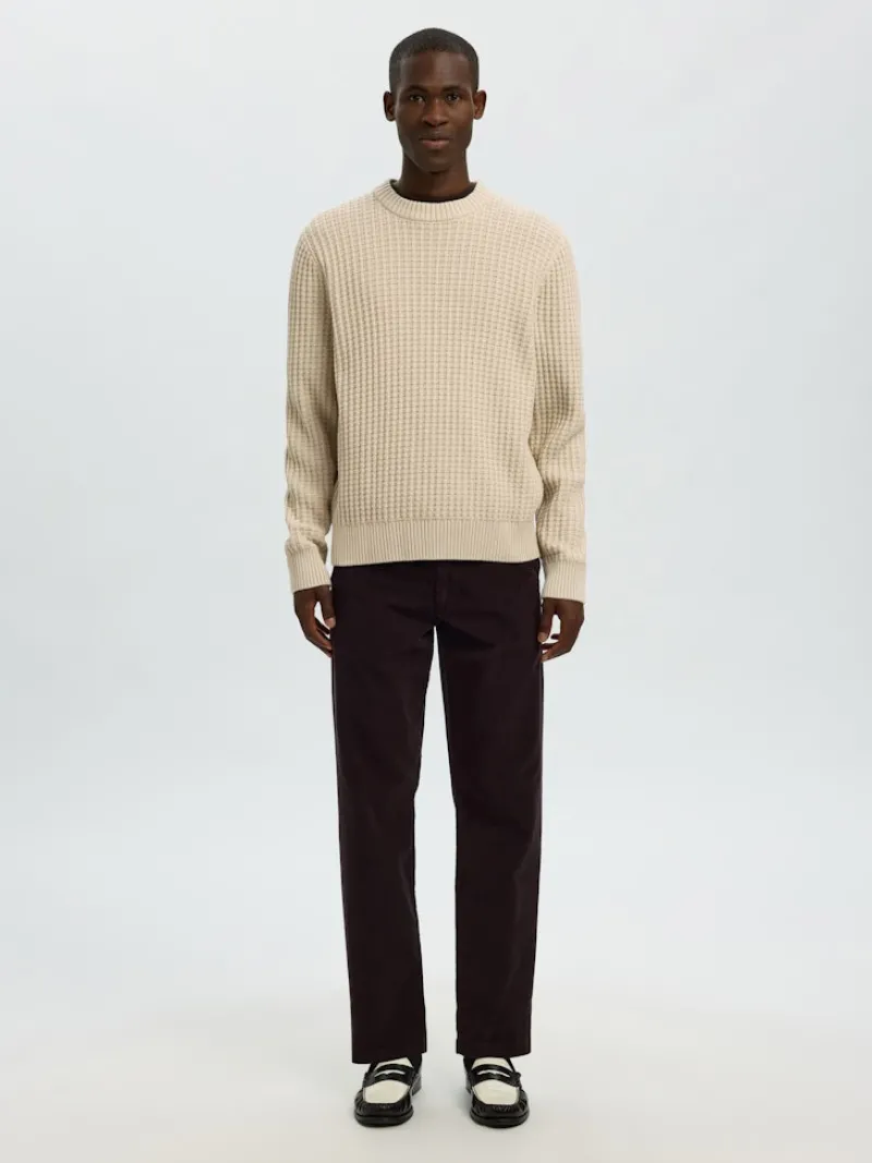 Selected Pullover & Sweatshirts*SLHTOM LS KNIT STRUCTURE CREW NECK oatmeal