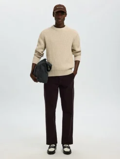 Selected Pullover & Sweatshirts*SLHTOM LS KNIT STRUCTURE CREW NECK oatmeal