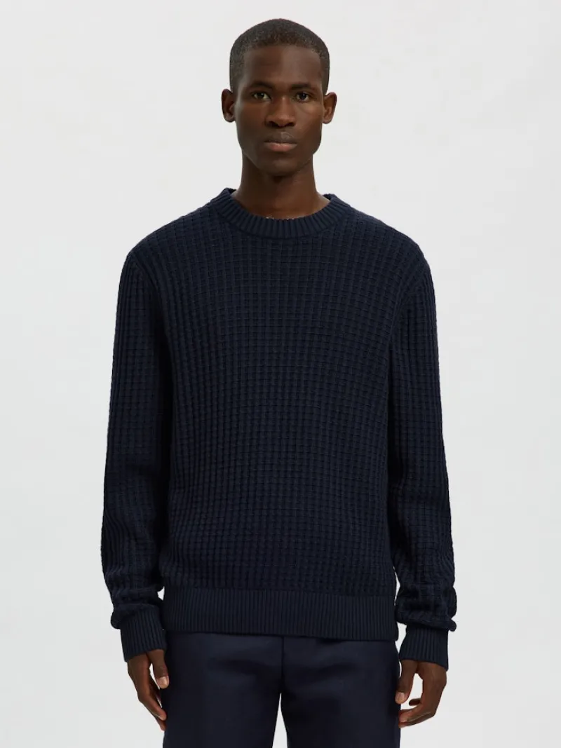 Selected Pullover & Sweatshirts*SLHTOM LS KNIT STRUCTURE CREW NECK Sky Captain