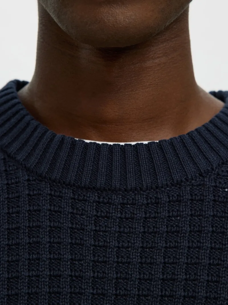 Selected Pullover & Sweatshirts*SLHTOM LS KNIT STRUCTURE CREW NECK Sky Captain