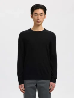 Selected Pullover & Sweatshirts*SLHTRAY LS KNIT MERINO CREW NECK NOOS Black