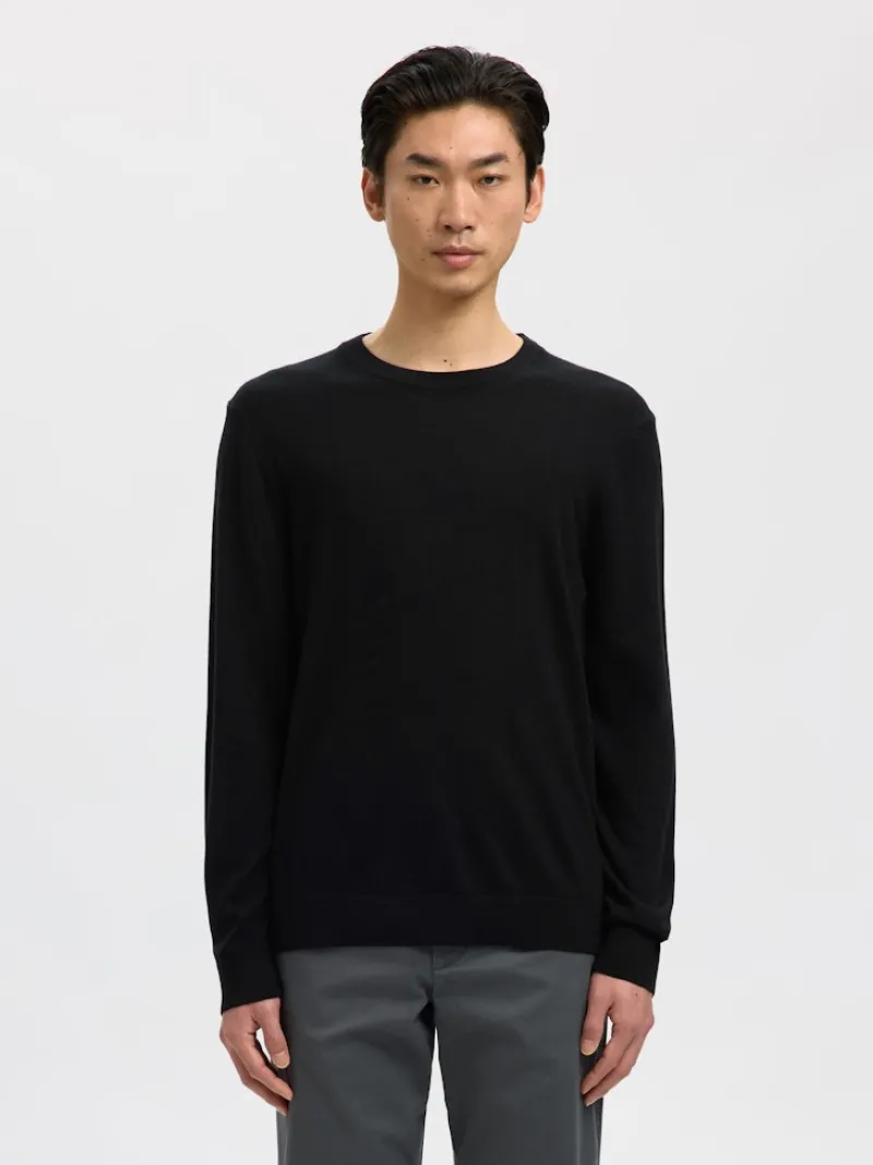 Selected Pullover & Sweatshirts*SLHTRAY LS KNIT MERINO CREW NECK NOOS Black