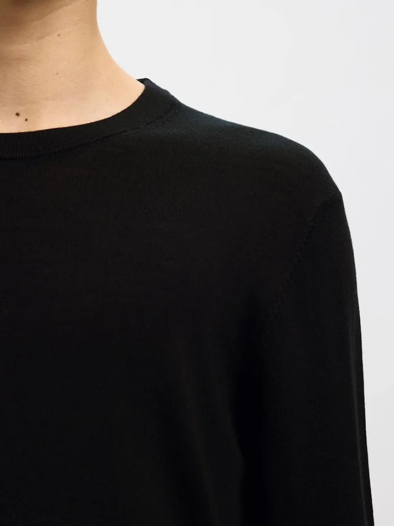 Selected Pullover & Sweatshirts*SLHTRAY LS KNIT MERINO CREW NECK NOOS Black
