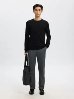 Selected Pullover & Sweatshirts*SLHTRAY LS KNIT MERINO CREW NECK NOOS Black