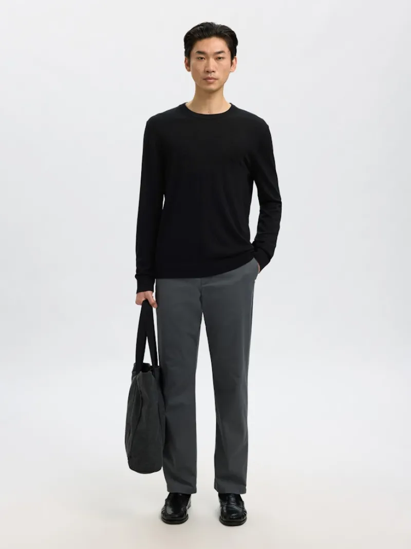 Selected Pullover & Sweatshirts*SLHTRAY LS KNIT MERINO CREW NECK NOOS Black